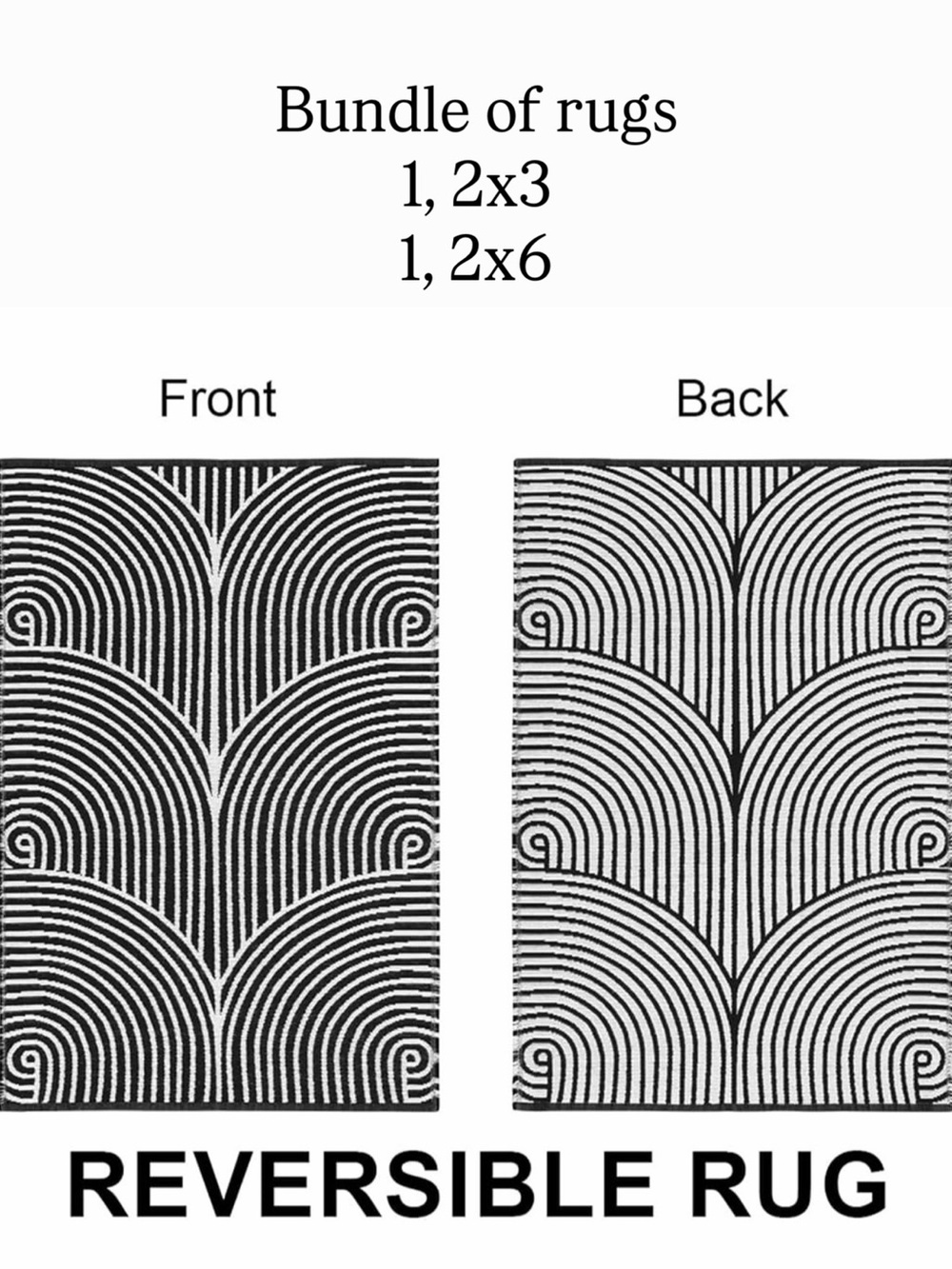 Set of 2 reversible black & white rugs